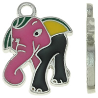 Tibetan Style Animal Pendants, Elephant, platinum color plated, enamel, nickel, lead & cadmium free, 17x23x2mm, Hole:Approx 3mm, 30PCs/Bag, Sold By Bag