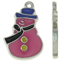 Tibetan Style Christmas Pendants, Snowman, platinum color plated, enamel, pink, nickel, lead & cadmium free, 17x26x3mm, Hole:Approx 2mm, 30PCs/Bag, Sold By Bag