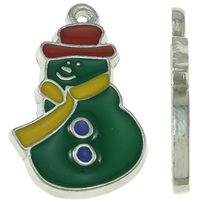 Tibetan Style Christmas Pendants, Snowman, platinum color plated, enamel, green, nickel, lead & cadmium free, 17x26x3mm, Hole:Approx 2mm, 30PCs/Bag, Sold By Bag
