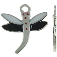 Tibetan Style Animal Pendants, Dragonfly, platinum color plated, enamel, nickel, lead & cadmium free, 7.50x9x1mm, Hole:Approx 2mm, 50PCs/Bag, Sold By Bag