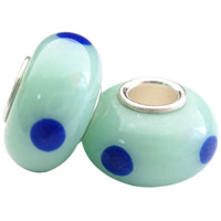 Lampwork European Beads Rondelle handmade brass single core without troll & with round spot pattern light blue nickel lead & cadmium free Approx 4mm Sold By Bag