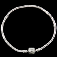 Brass European Bracelet, silver color plated, nickel, lead & cadmium free, 3mm, Length:Approx 7.5 Inch, 10Strands/Bag, Sold By Bag