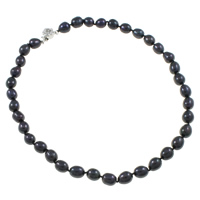 Natural Freshwater Pearl Necklace brass box clasp Potato black 8-9mm Sold Per Approx 15.5 Inch Strand