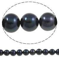 Perlas Redondas Freshwater, Perlas cultivadas de agua dulce, Esférico, natural, Negro, 11-12mm, agujero:aproximado 0.8mm, Vendido para aproximado 15.3 Inch Sarta