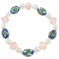 Bracelet en perles de culture d'eau douce, perle d'eau douce cultivée, avec cristal & cloisonne, naturel, 6-7mm, Vendu par Environ 7.5 pouce brin