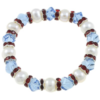 Bracelet en perles de culture d'eau douce, perle d'eau douce cultivée, avec entretoise laiton strass & cristal, naturel, 9-10mm, Vendu par Environ 7.5 pouce brin