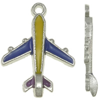 Vehicle Shaped Tibetan Style Pendants, Airplane, platinum color plated, enamel, nickel, lead & cadmium free, 16x22x3mm, Hole:Approx 1.5mm, 25PCs/Bag, Sold By Bag