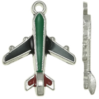 Vehicle Shaped Tibetan Style Pendants, Airplane, platinum color plated, enamel, nickel, lead & cadmium free, 16x22x3mm, Hole:Approx 1.5mm, 25PCs/Bag, Sold By Bag
