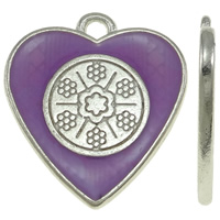 Tibetan Style Heart Pendants, platinum color plated, enamel, purple, nickel, lead & cadmium free, 17x18.50x2mm, Hole:Approx 2mm, 25PCs/Bag, Sold By Bag