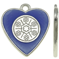 Tibetan Style Heart Pendants, platinum color plated, enamel, blue, nickel, lead & cadmium free, 17x18.50x2mm, Hole:Approx 2mm, 25PCs/Bag, Sold By Bag