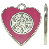 Tibetan Style Heart Pendants, platinum color plated, enamel, pink, nickel, lead & cadmium free, 17x18.50x2mm, Hole:Approx 2mm, 25PCs/Bag, Sold By Bag
