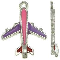 Vehicle Shaped Tibetan Style Pendants, Airplane, platinum color plated, enamel, nickel, lead & cadmium free, 16x22x3mm, Hole:Approx 2mm, 25PCs/Bag, Sold By Bag