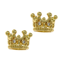 Cubic Zirconia Micro Pave Brass Beads Crown gold color plated micro pave cubic zirconia nickel lead & cadmium free Approx 6.5mm Sold By Lot