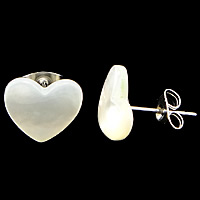 Natural Seashell Stud Earring stainless steel post pin Heart white Sold By Pair
