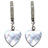 Huggie Hoop Drop Earring, Natural Seashell, stainless steel earring lever back clip, Heart, faceted, 30mm, 10x13mm, Sold By Pair