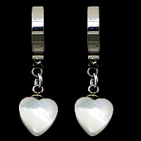 Huggie Hoop Drop Earring Natural Seashell stainless steel earring lever back clip Heart white 27mm Sold By Pair
