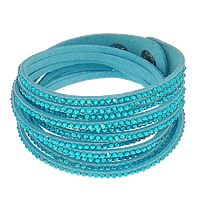 Slake Bracelet, Velveteen Cord, iron snap clasp, platinum color plated, adjustable & with rhinestone & 2-strand, blue, 19mm, Length:Approx 16 Inch, 10Strands/Lot, Sold By Lot