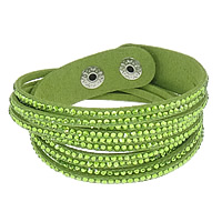 Slake Bracelet Velveteen Cord iron snap clasp platinum color plated adjustable & with rhinestone &  green 19mm Length Approx 16 Inch Sold By Lot