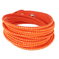 Slake Bracelet, Velveteen Cord, iron snap clasp, platinum color plated, adjustable & with rhinestone & 2-strand, reddish orange, 19mm, Length:Approx 16 Inch, 10Strands/Lot, Sold By Lot