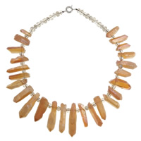 Orange Kalkspat Halskette, Messing Federring Verschluss, natürlich, 26-57mm, Länge:ca. 21 ZollInch, 5SträngeStrang/Menge, verkauft von Menge