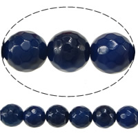Naturliga blå agat pärlor, Rund, fasetterad, 10mm, Hål:Ca 1.5mm, Längd Ca 15 inch, 10Strands/Lot, Säljs av Lot