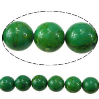 Natural White Turquoise Bead, Runde, mørkegrøn, 10mm, Hole:Ca. 1.2mm, Længde Ca. 16 inch, Ca. 19Strands/KG, Ca. 40pc'er/Strand, Solgt af KG