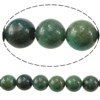 Natural White Turquoise Bead, Runde, mørkegrøn, 8mm, Hole:Ca. 1mm, Længde Ca. 16 inch, 10Strands/Lot, Ca. 53pc'er/Strand, Solgt af Lot