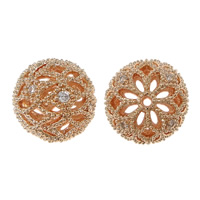 Cubic Zirconia Micro Pave Brass Beads, Round, rose gold color plated, micro pave cubic zirconia & hollow, nickel, lead & cadmium free, 12mm, Hole:Approx 1.2mm, 30PCs/Lot, Sold By Lot