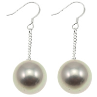 South Sea Shell Drop Earring, brass earring hook, Round, grey, 14x43mm, Sold By Pair