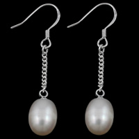 Freshwater Pearl Drop Earring, brass earring hook, Rice, natural, white, 8-9mm, 45mm, Sold By Pair