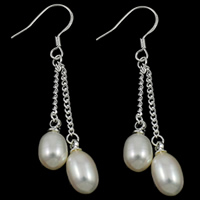 perla d'acquadolce coltivata naturalmente orecchini a goccia, ottone gancio, Riso, naturale, bianco, 6-7mm, 45mm, Venduto da coppia