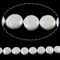 Perlas Moneda Freshwater, Perlas cultivadas de agua dulce, natural, Blanco, 13-14mm, agujero:aproximado 0.8mm, Vendido para aproximado 14.5 Inch Sarta