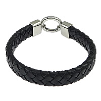 Men Bracelet Cowhide stainless steel clasp black 12mm 20mm Length Approx 8 Inch Sold By Lot