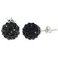 Clay Pave Stud Earring brass post pin Round silver color plated with 55 pcs rhinestone black nickel lead & cadmium free Sold By Lot