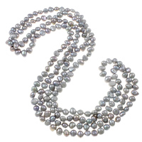 Natural Freshwater Pearl Necklace, Baroque, 2-strand, grey, 7-8mm, Sold Per Approx 62 Inch Strand