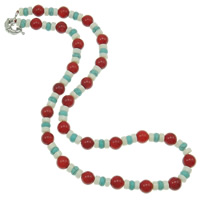 Natural Coral Necklace with turquoise brass spring ring clasp 8-9mm Sold Per Approx 18.5 Inch Strand