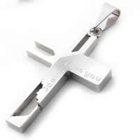 Stainless Steel Cross Pendants, 316L Stainless Steel, original color, 37x41mm, Hole:Approx 4x7mm, 3PCs/Lot, Sold By Lot