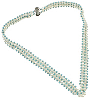 Collier de perles d'eau douce naturelles, perle d'eau douce cultivée, avec turquoise, laiton fermoir coulissant, 4-5mm, Vendu par Environ 16.5 pouce brin