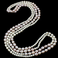 Природное пресноводное жемчужное ожерелье, Пресноводные жемчуги, Форма картофеля, натуральный, двунитевая, 6-8mm, Продан через Приблизительно 78.5 дюймовый Strand