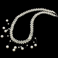 Collar de Perlas Natural de Freshwater, Perlas cultivadas de agua dulce, latón cierre de langosta, Patata, Blanco, 4-8mm, Vendido para aproximado 15.5 Inch Sarta