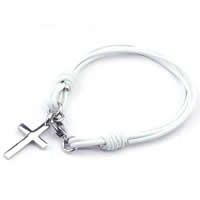 Cowhide Bracelet 316L stainless steel lobster clasp Cross  white Length Approx 8 Inch Sold By Lot