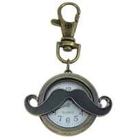 Tibetan Style Key Chain Watch, with Glass, Mustache, antique bronze color plated, brushed & enamel, nickel, lead & cadmium free, 45x76x11mm, Hole:Approx 9x11.5mm, Length:Approx 3 Inch, 5Strands/Bag, Sold By Bag