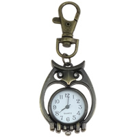 Zinc Alloy Key Chain Watch with Glass Owl antique bronze color plated brushed & with rhinestone nickel lead & cadmium free Approx Length Approx 3.2 Inch Sold By Bag