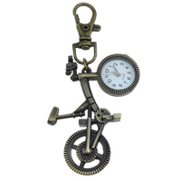 Cink ötvözet kulcstartó Watch, -val Üveg, Bicikli, antik bronz színű bevonattal, csiszolt, nikkel, ólom és kadmium mentes, 66.50x93.50x7.50mm, Lyuk:Kb 9x11.5mm, Hossz Kb 3.6 inch, 5Strands/Bag, Által értékesített Bag