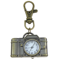 Tibetan Style Key Chain Watch, with Glass, Camera, antique bronze color plated, brushed, nickel, lead & cadmium free, 42.50x74x10mm, Hole:Approx 9x11.5mm, Length:Approx 2.9 Inch, 5Strands/Bag, Sold By Bag