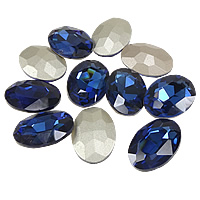 Cabochons en cristal, ovale, Placage de couleur argentée, dos de Rivoli & facettes, bleu montana, 18x25mm, 75PC/sac, Vendu par sac
