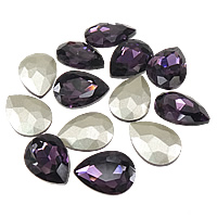 Crystal Cabochons, Teardrop, silver color plated, faceted, Amethyst, 13x18mm, 144PCs/Bag, Sold By Bag