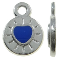 Tibetan Style Flat Round Pendants, platinum color plated, enamel, nickel, lead & cadmium free, 8x12x1.50mm, Hole:Approx 1.5mm, 50PCs/Bag, Sold By Bag