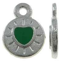 Tibetan Style Flat Round Pendants, platinum color plated, enamel, nickel, lead & cadmium free, 8x12x1.50mm, Hole:Approx 1.5mm, 100PCs/Bag, Sold By Bag