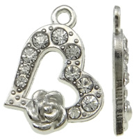 Zinc Alloy Heart Pendants platinum color plated with rhinestone white nickel lead & cadmium free Approx 1.5mm Sold By Bag
